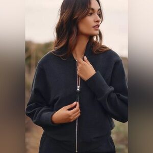 Varley Alia Zip Sweat Ottoman Jacket Sweatshirt Black Ribbed XXS